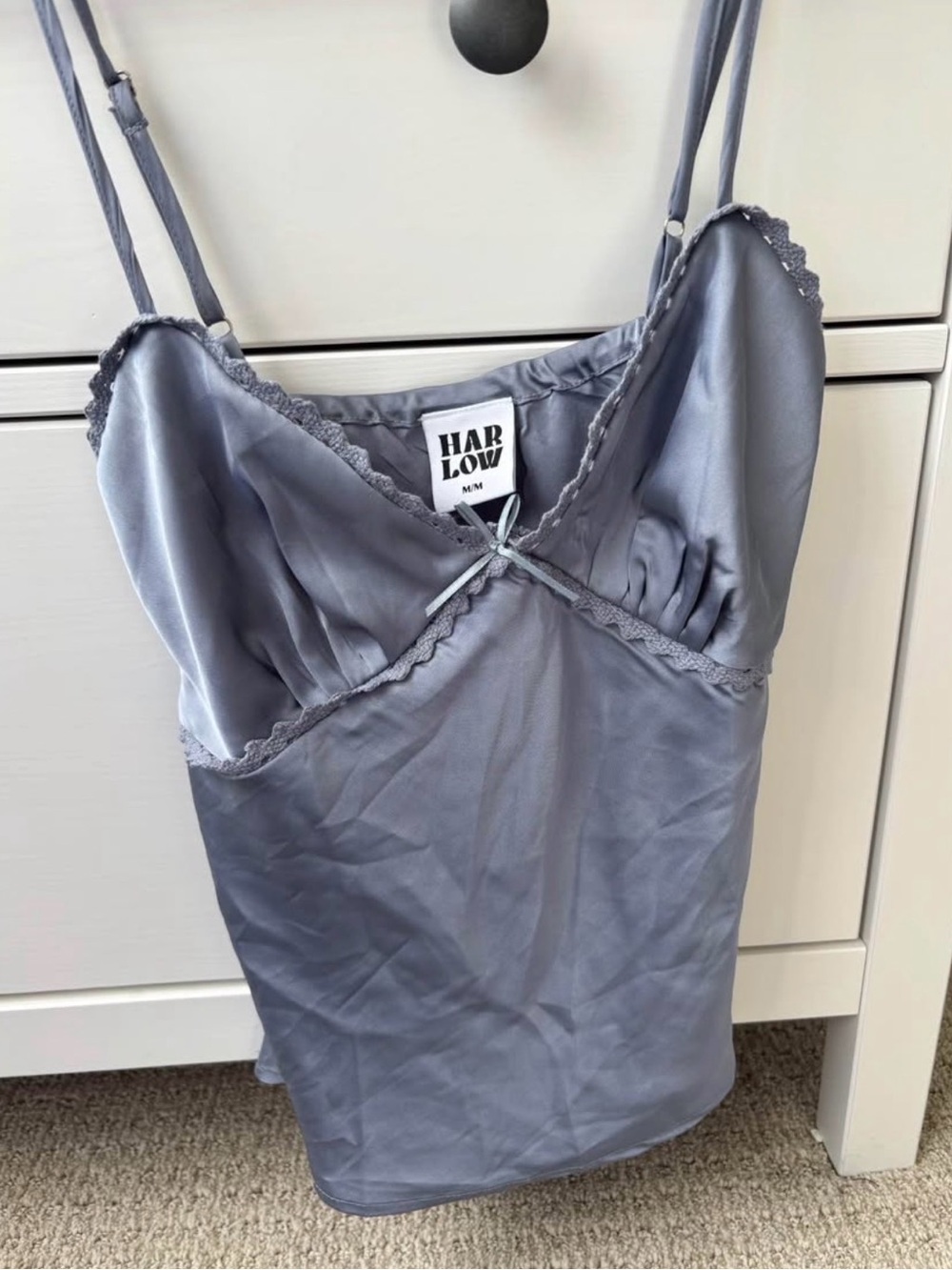 Harlow Satin Lace-Trim Grey Slip Tank Top